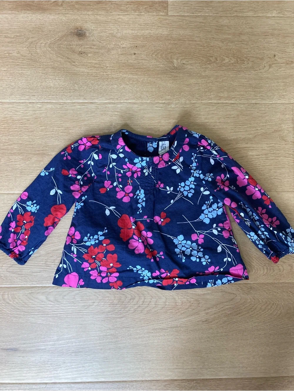 GAP Navy Top with Pink and Red Floral Accents 18-24mo